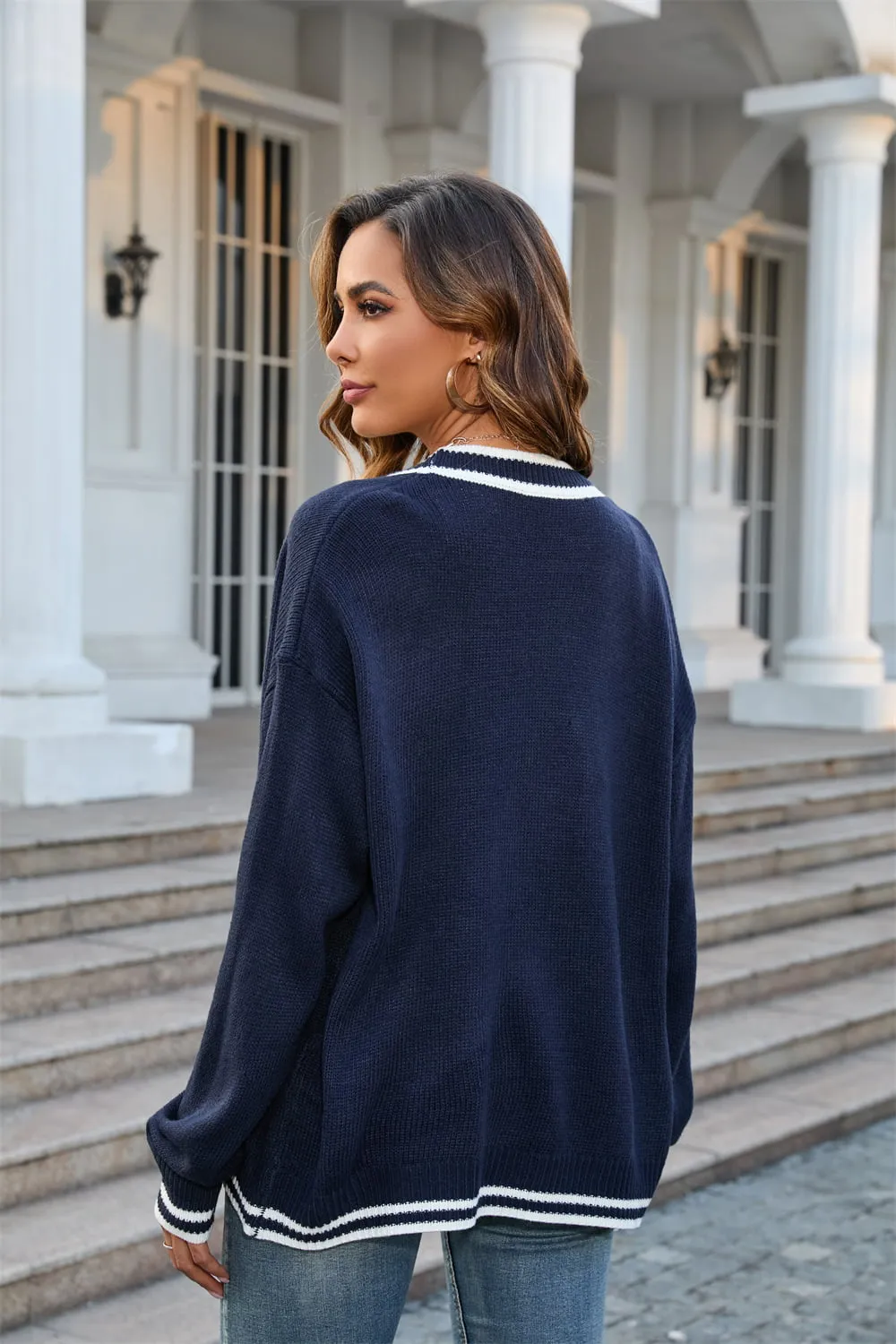 Buttoned V-Neck Long Sleeve Cardigan, image 2