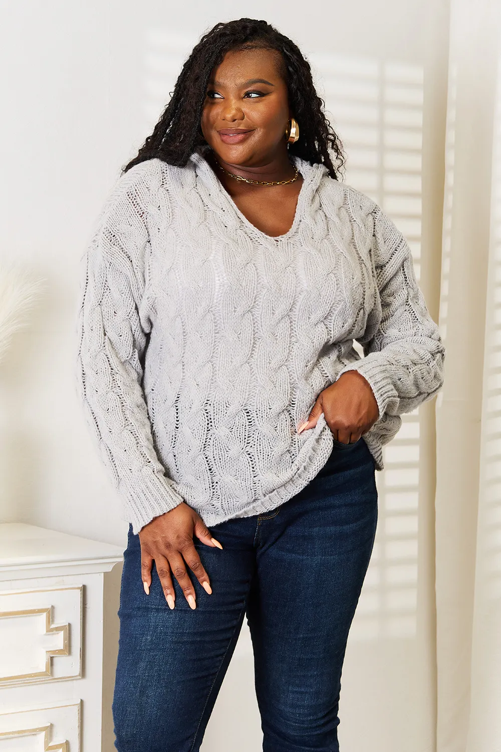 Cable-Knit Hooded Sweater, image 13