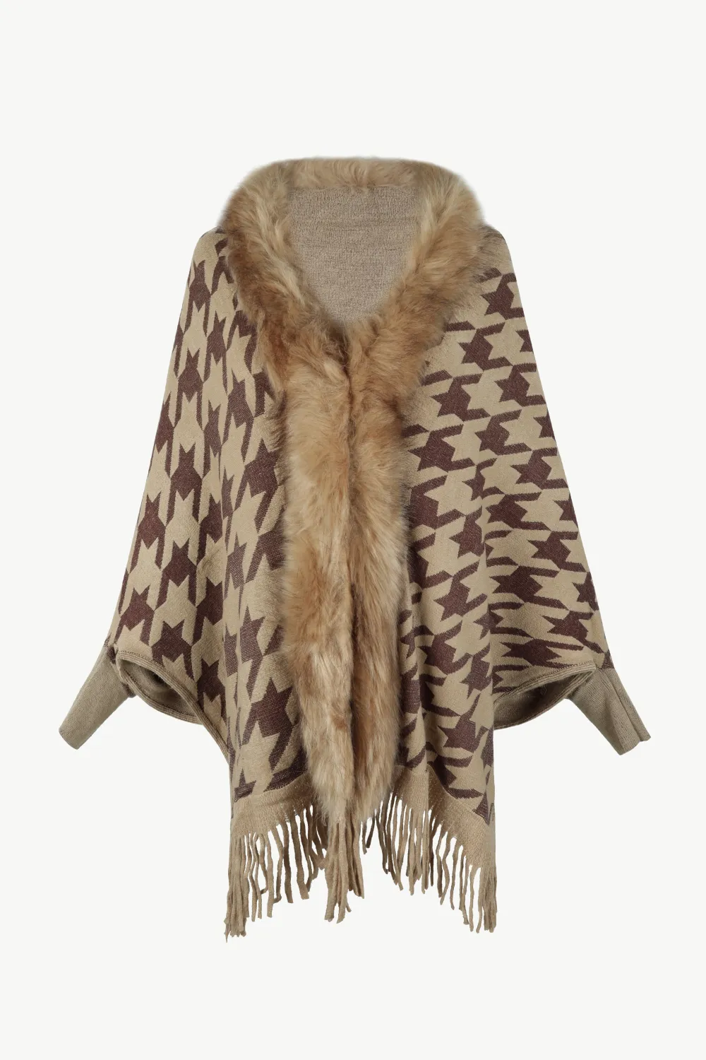 Houndstooth Fringe Hem Poncho, image 7