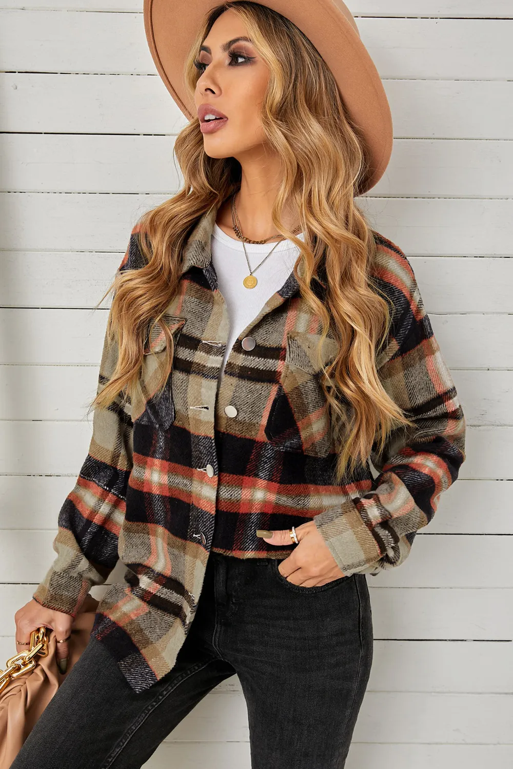 Plaid Pocketed Button Down Shacket, image 9