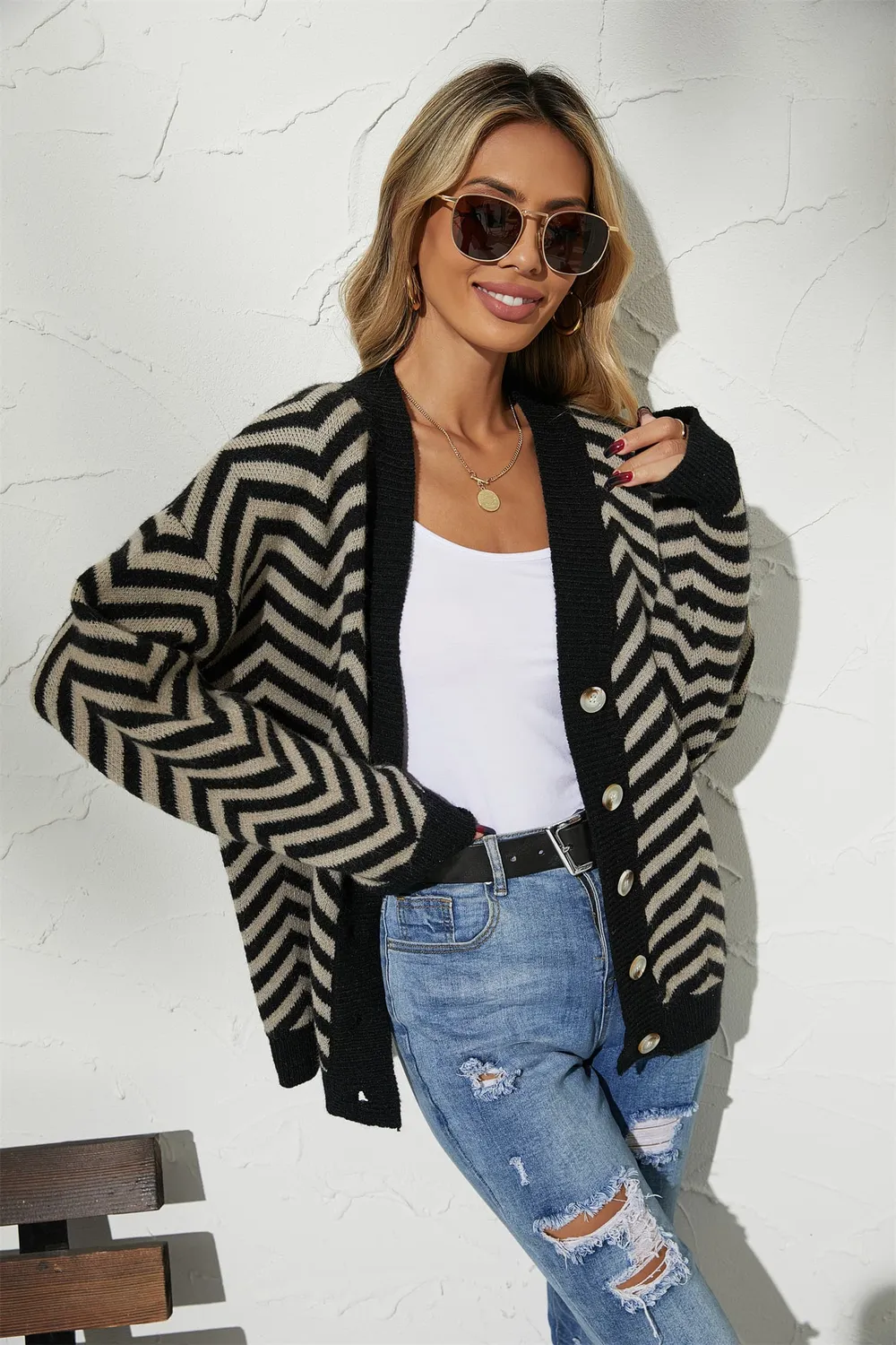 V-Neck Button-Down Cardigan, image 2