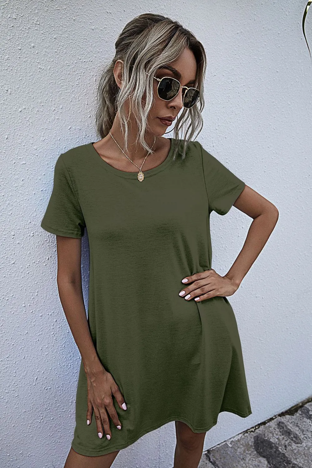 Round Neck Short Sleeve Mini Dress, image 15