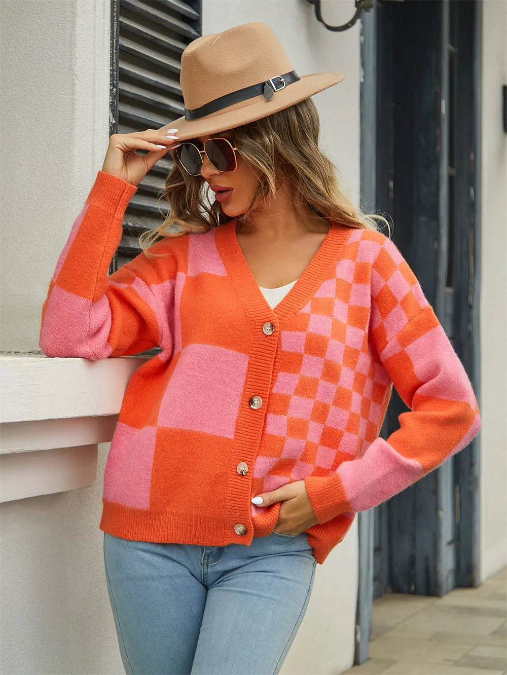 Plaid V-Neck Dropped Shoulder Cardigan, image 12