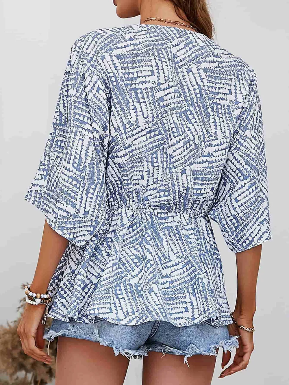 Printed V-Neck Dolman Sleeve Blouse, image 12