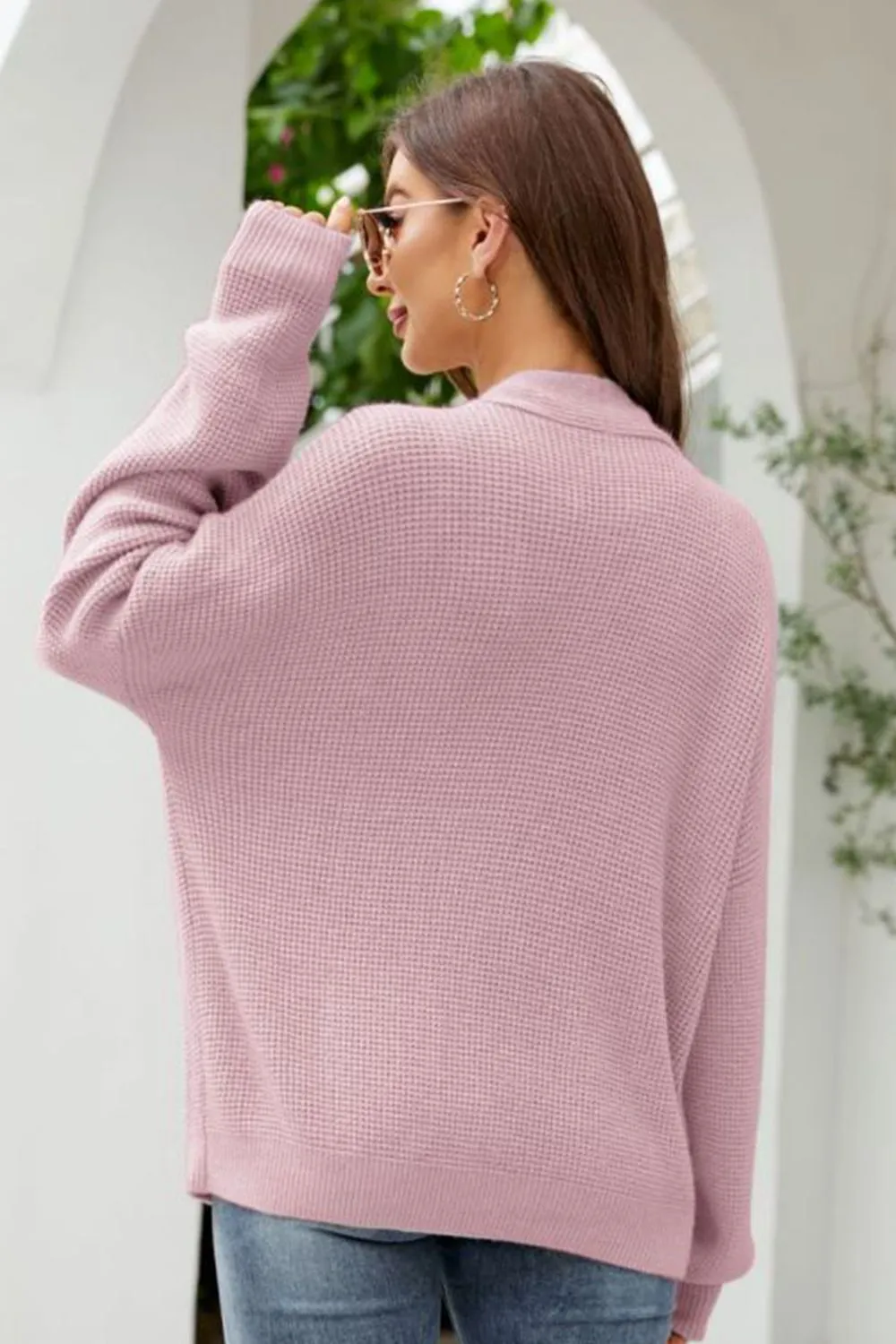 Waffle-Knit Dropped Shoulder Cardigan, image 8