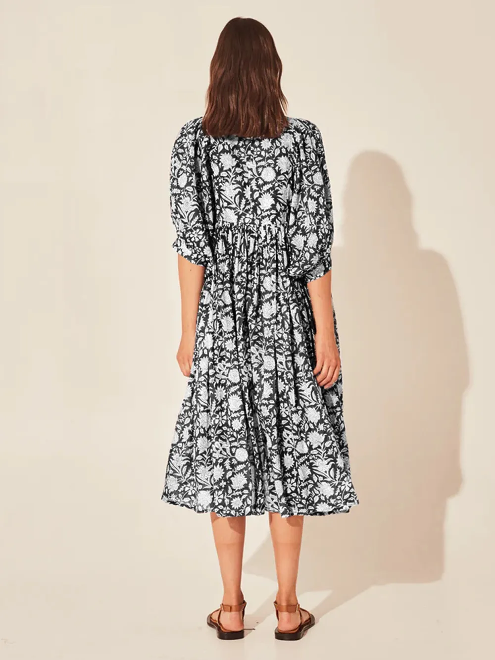 Floral Tie Neck Lantern Sleeve Dress, image 17