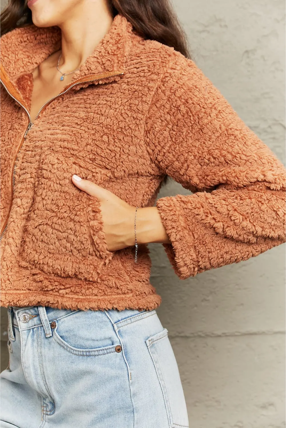 Zip-Up Collared Teddy Jacket, image 5