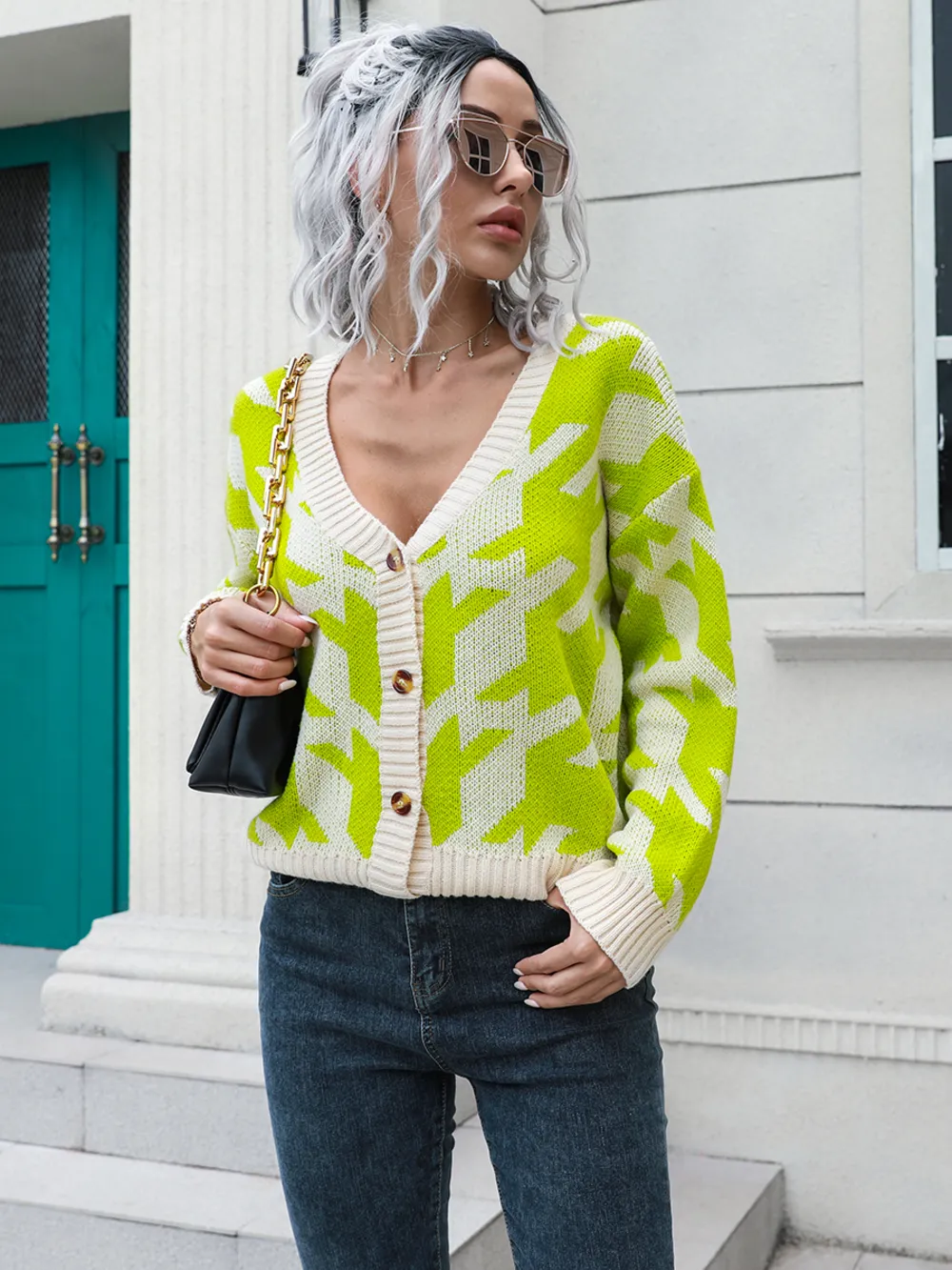 Houndstooth Button Down Cardigan, image 5