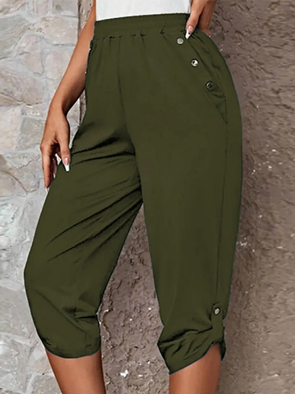 Full Size Roll-Tab Capris Pants, image 10