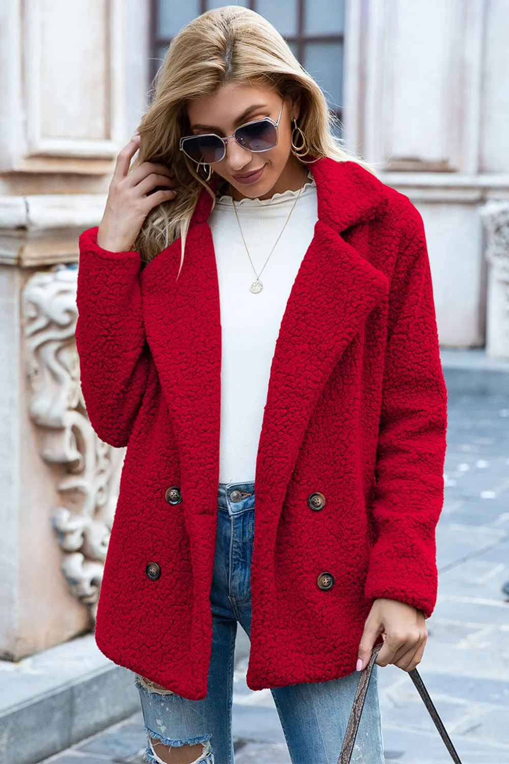Full Size Lapel Collar Sherpa Coat, image 34