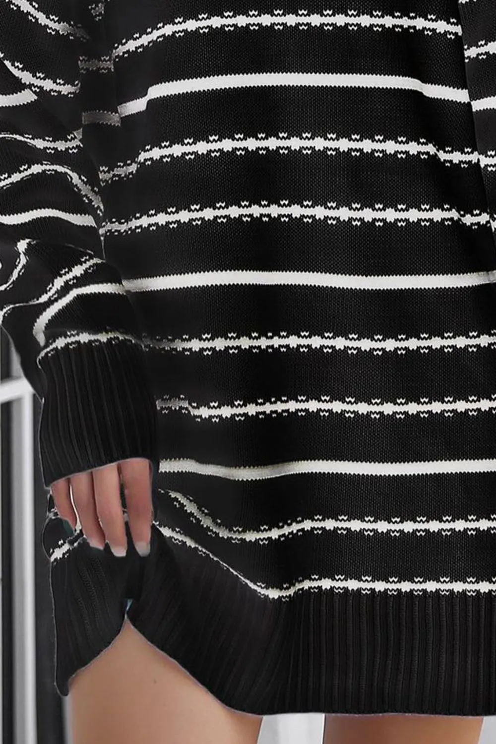 Striped V-Neck Sweater Dress, image 8