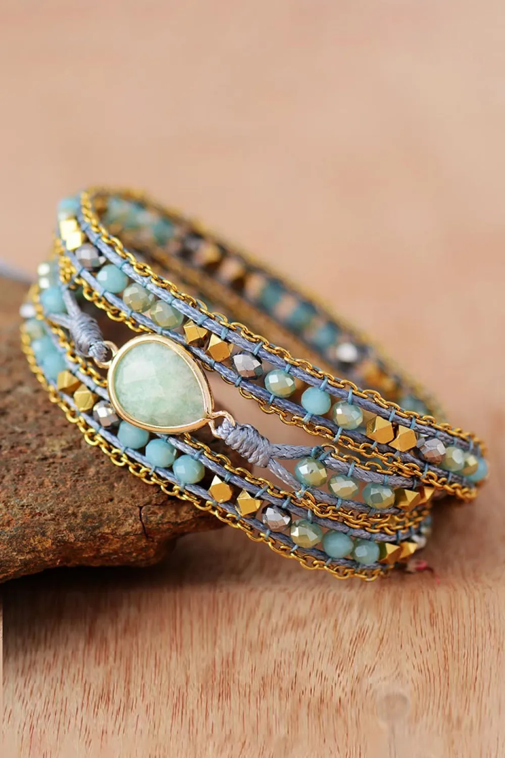 Handmade Teardrop Shape Triple Layer Beaded Bracelet, image 3
