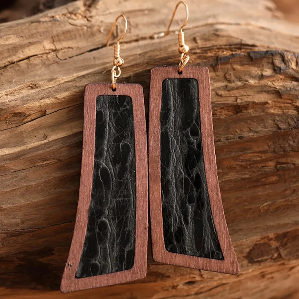 Geometrical Shape Wooden Dangle Earrings, image 5