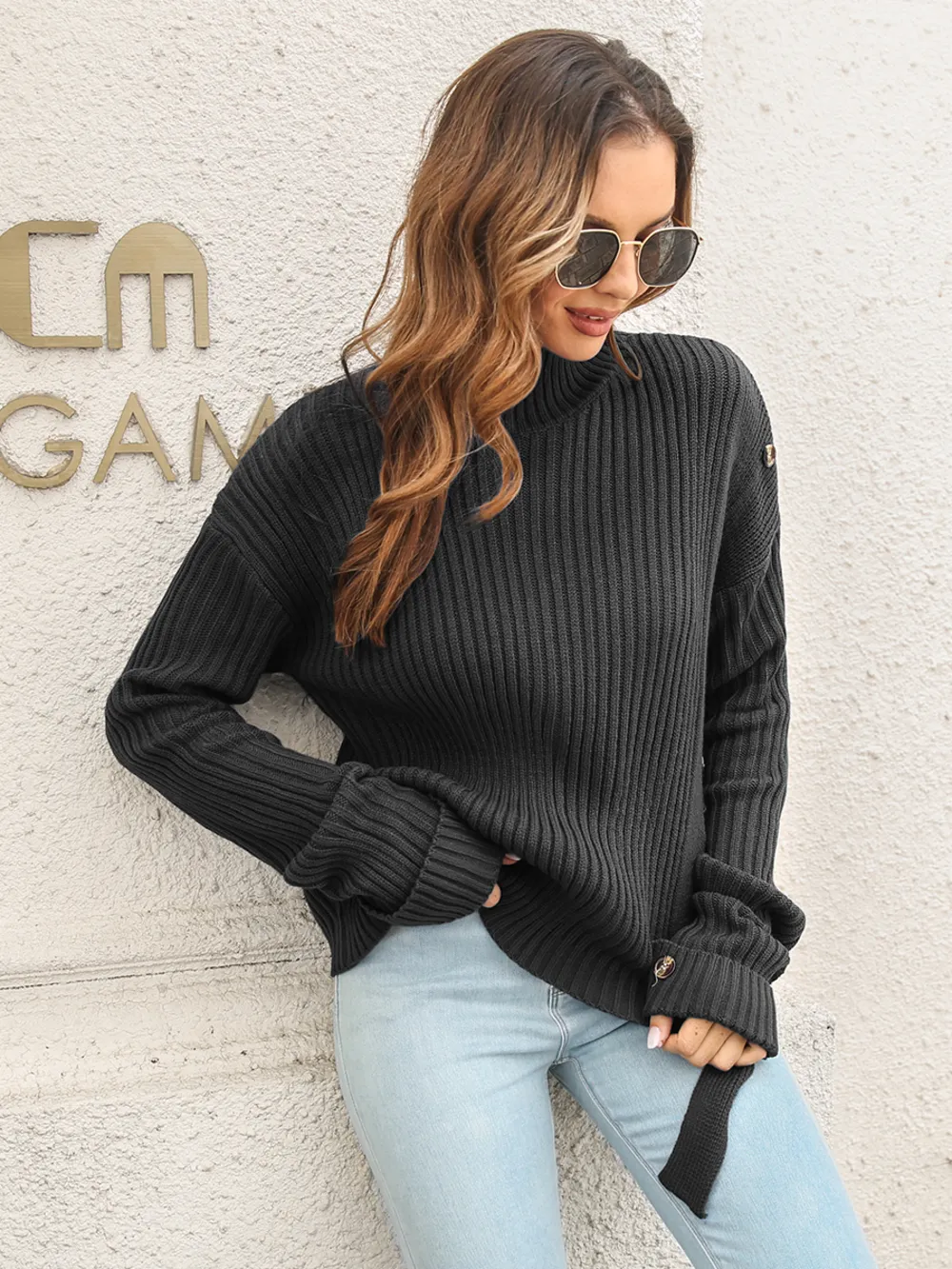 Decorative Button Slit Sweater, image 5