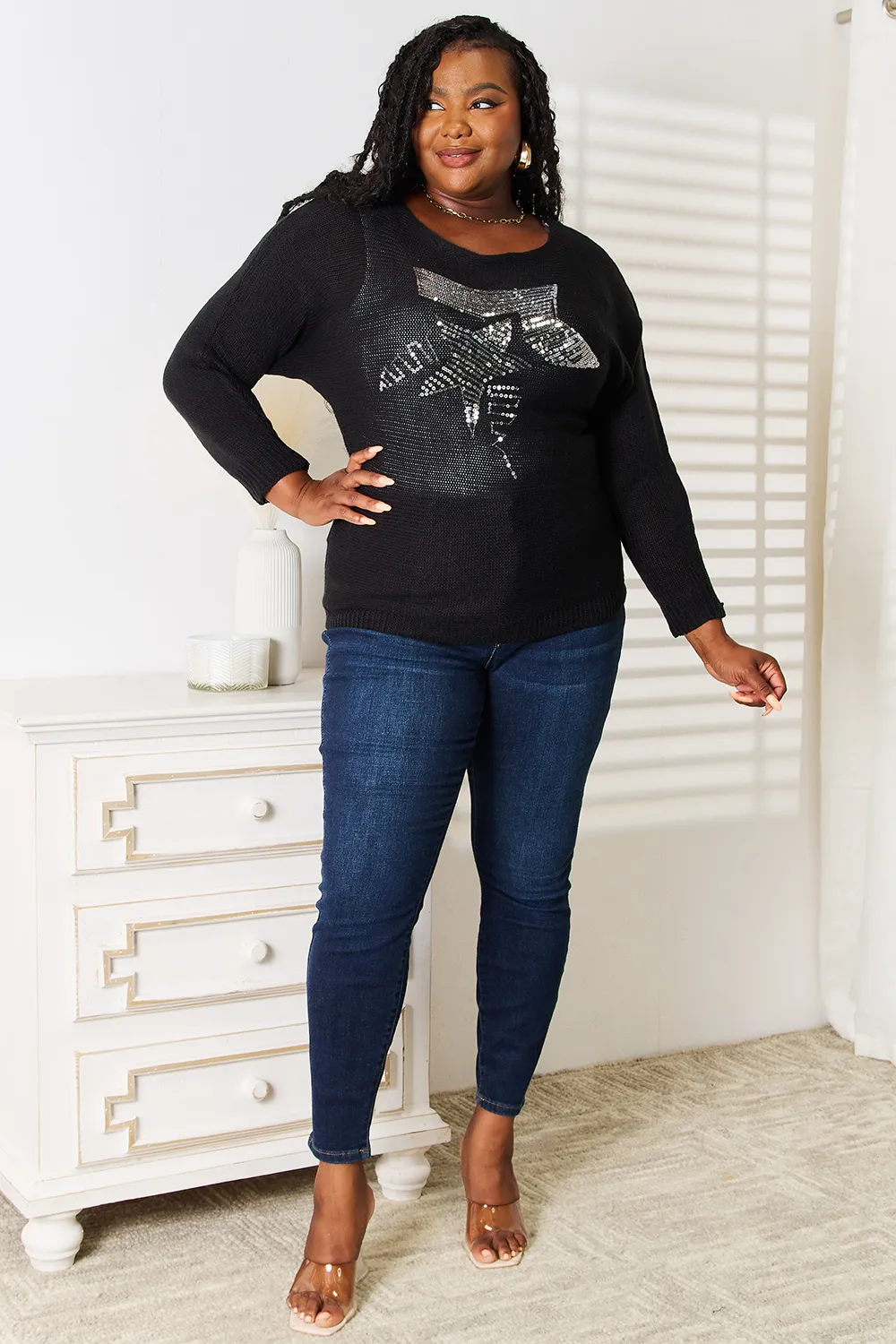 Sequin Graphic Dolman Sleeve Knit Top, image 9