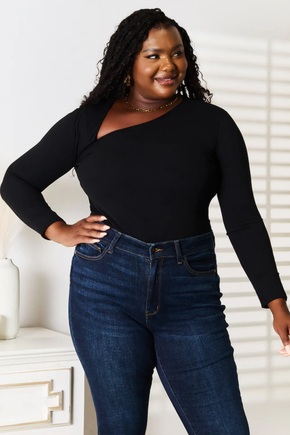 Asymmetrical Neck Long Sleeve Top, image 7