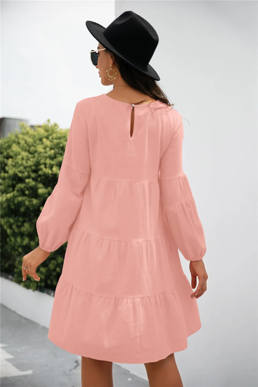 Balloon Sleeve Keyhole Tiered Dress, image 20
