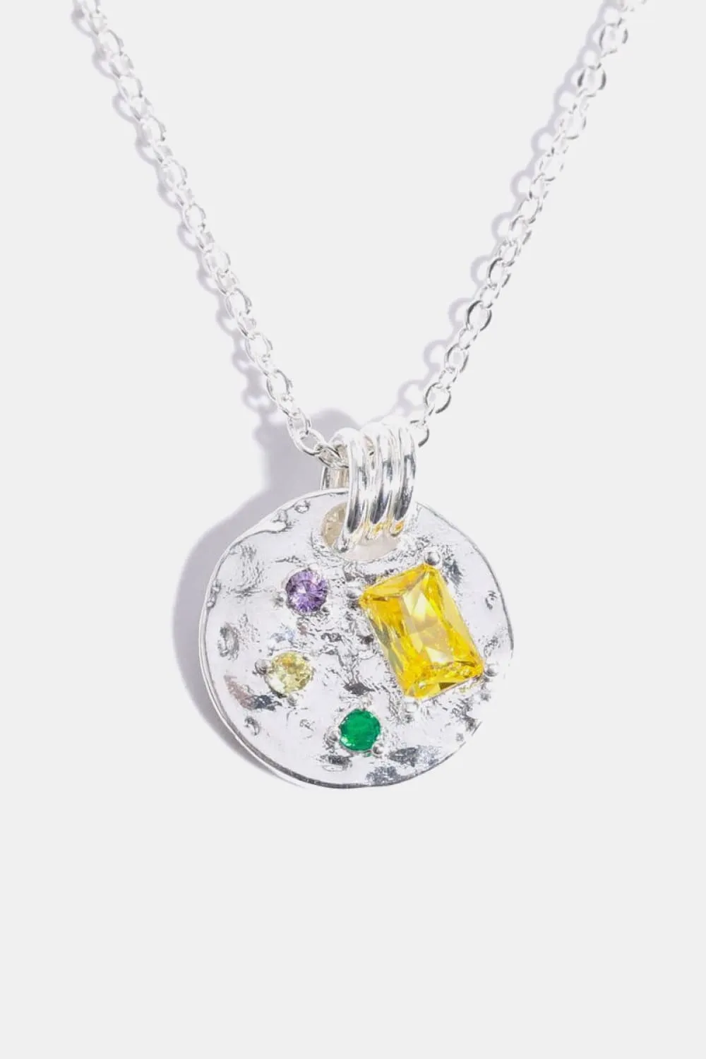 Inlaid Multicolored Zircon Round Pendant Copper Necklace, image 5