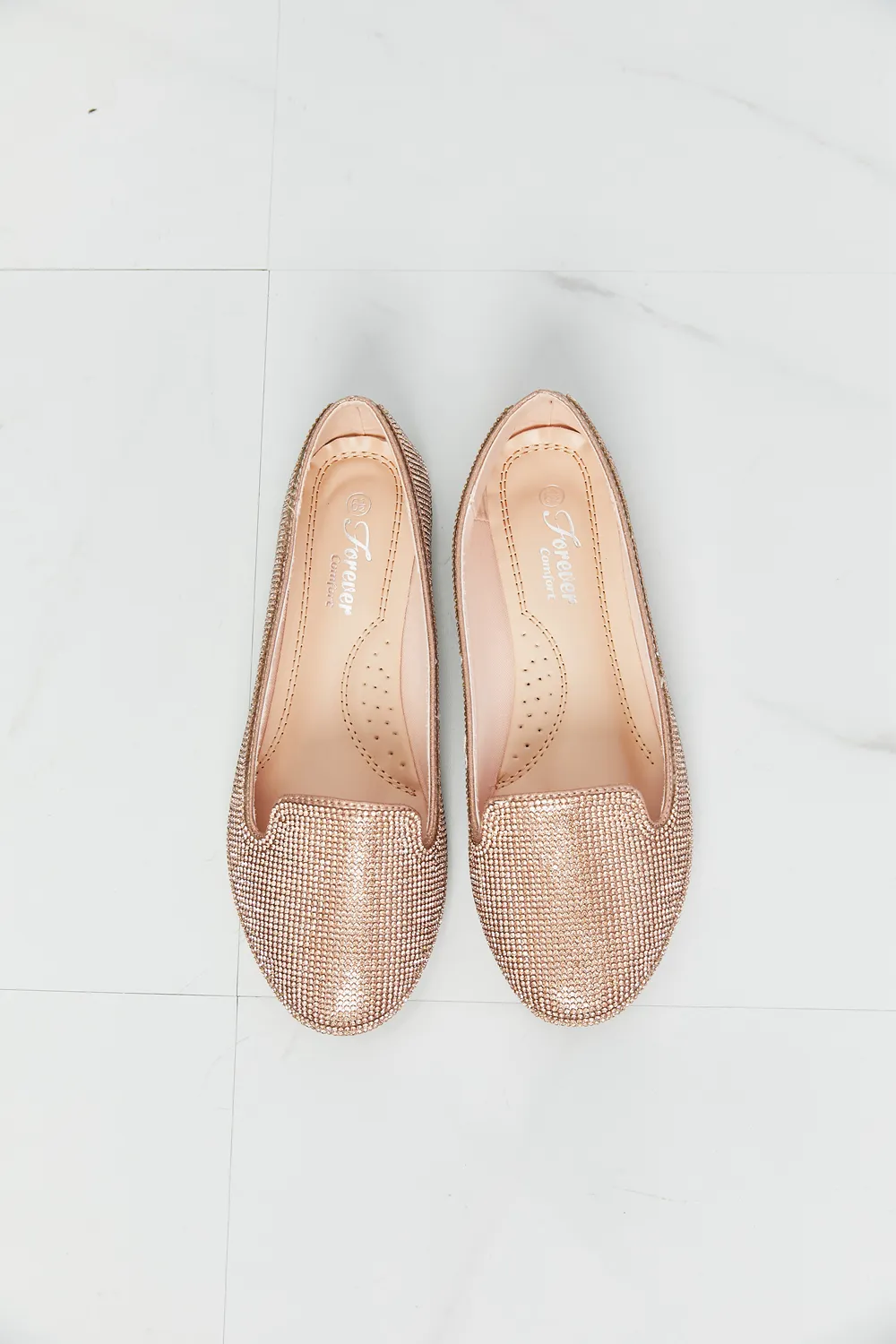 Rhinestone Round Toe Flats in Rose Gold, image 5
