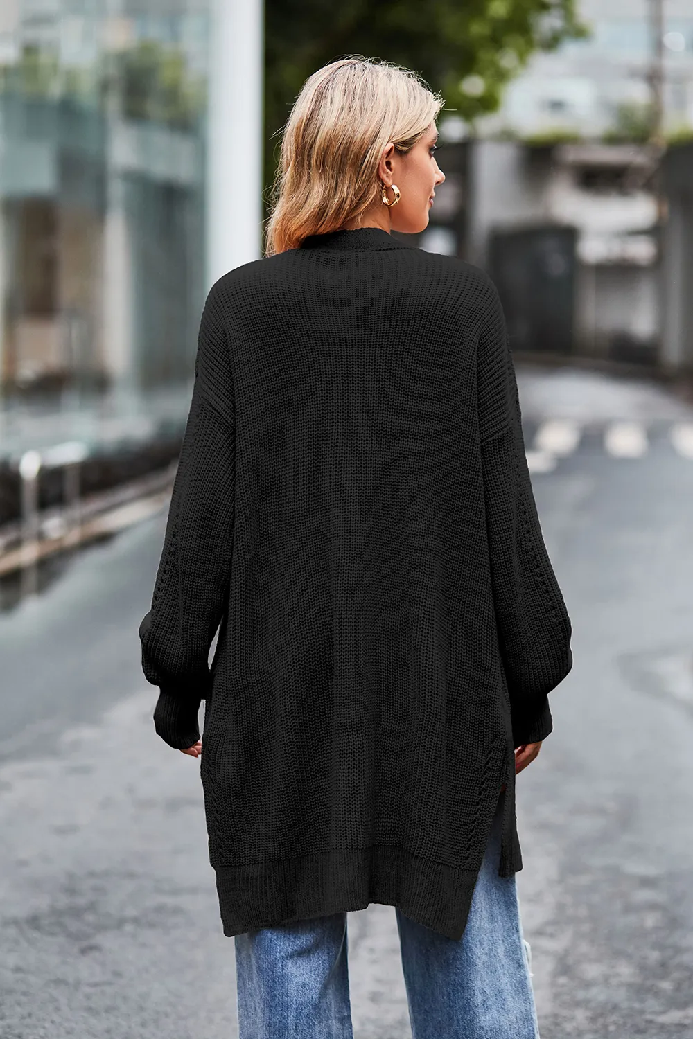 Open Front Dropped Shoulder Longline Cardigan, image 8