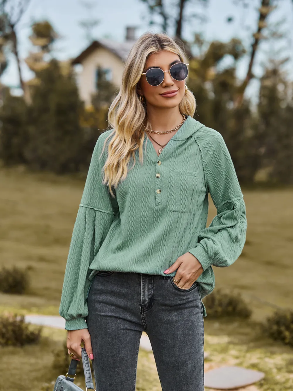 Cable-Knit Dropped Shoulder Hoodie, image 4