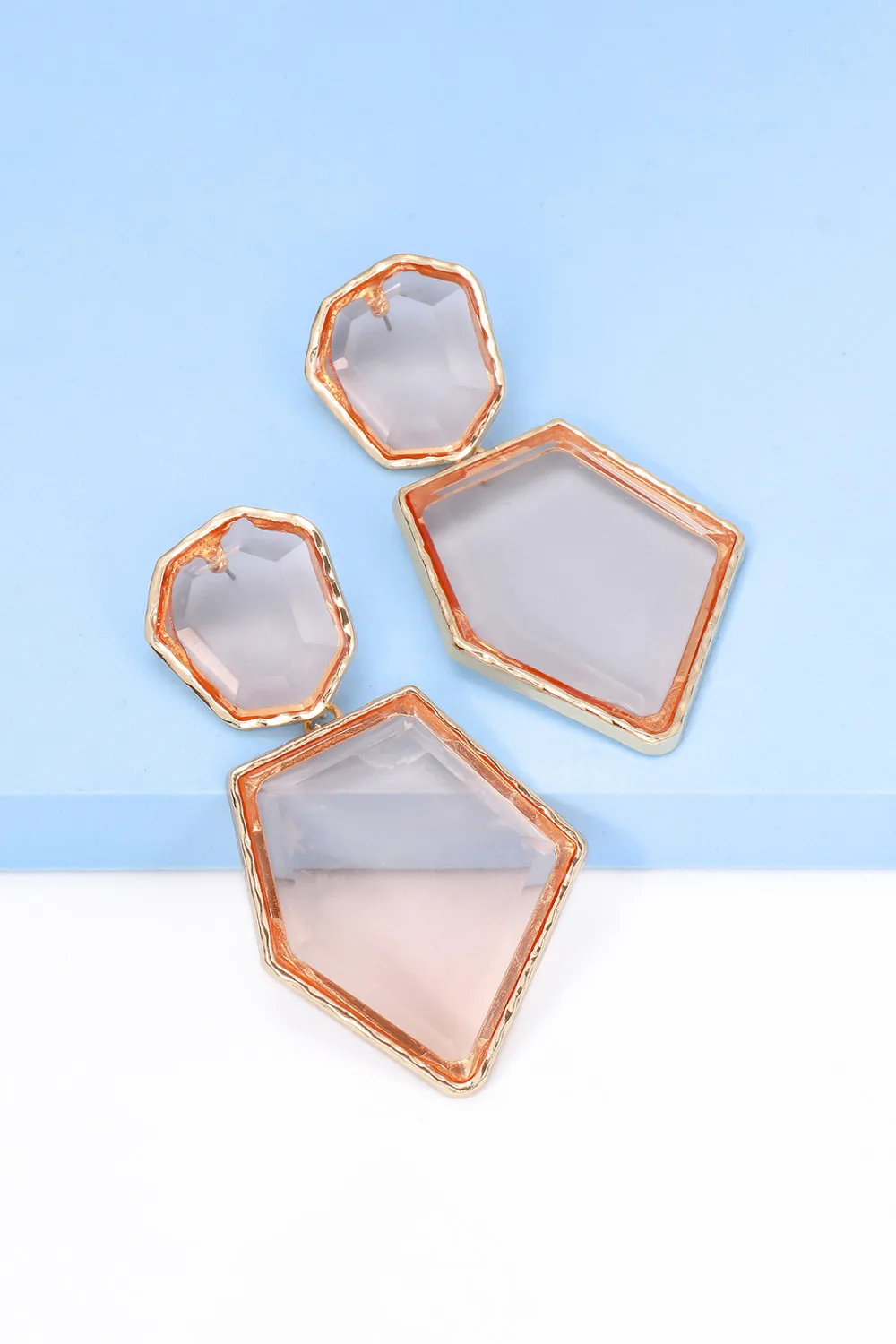 Geometrical Shape Zinc Alloy Frame Resin Dangle Earrings, image 8