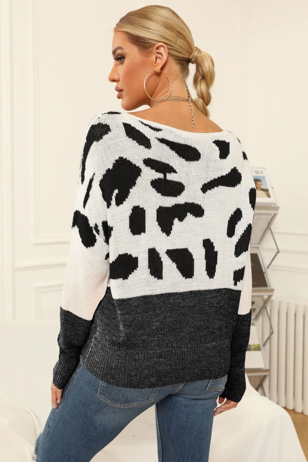 Full Size Two-Tone Boat Neck Sweater, image 3