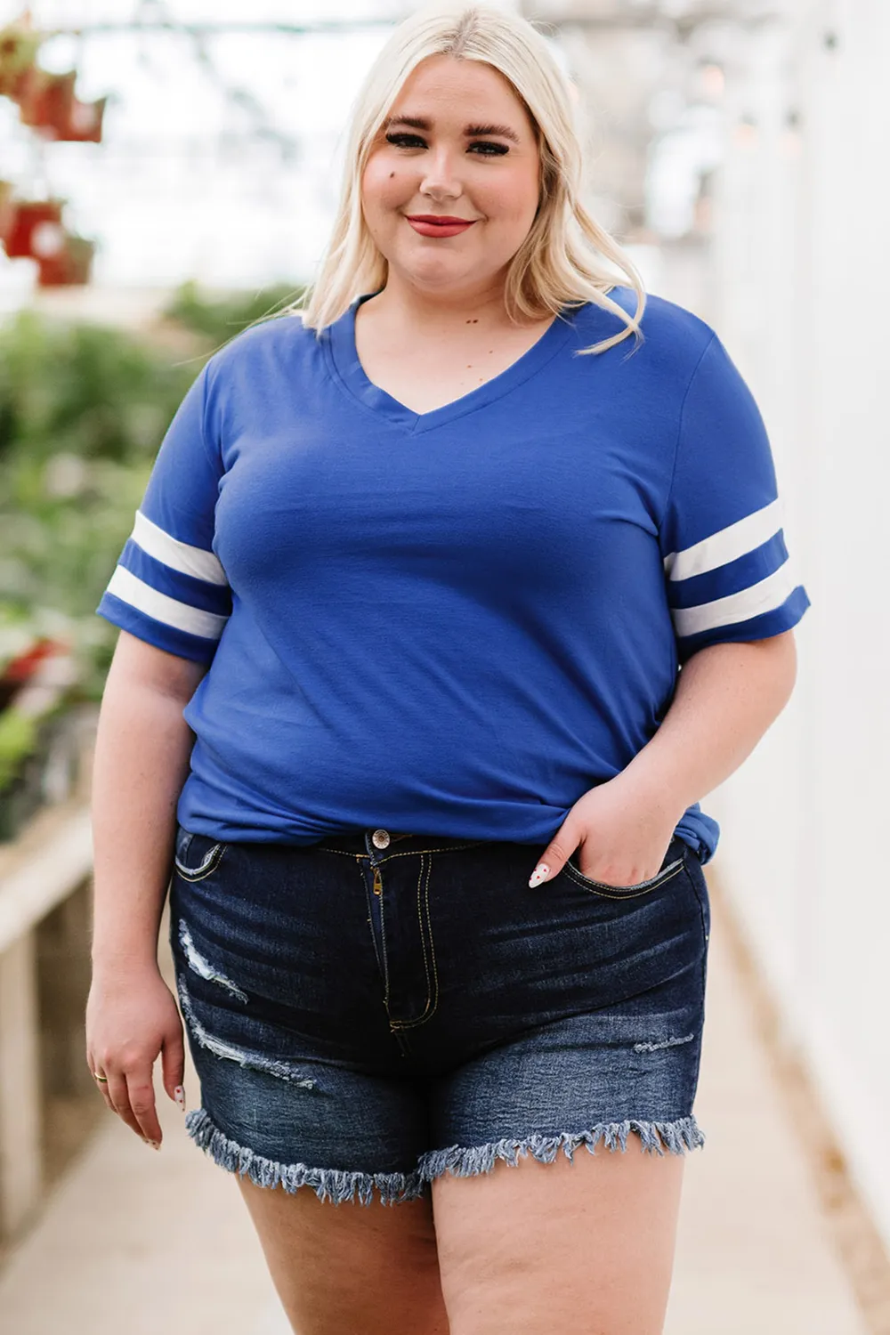 Plus Size Striped V-Neck Tee Shirt, image 32