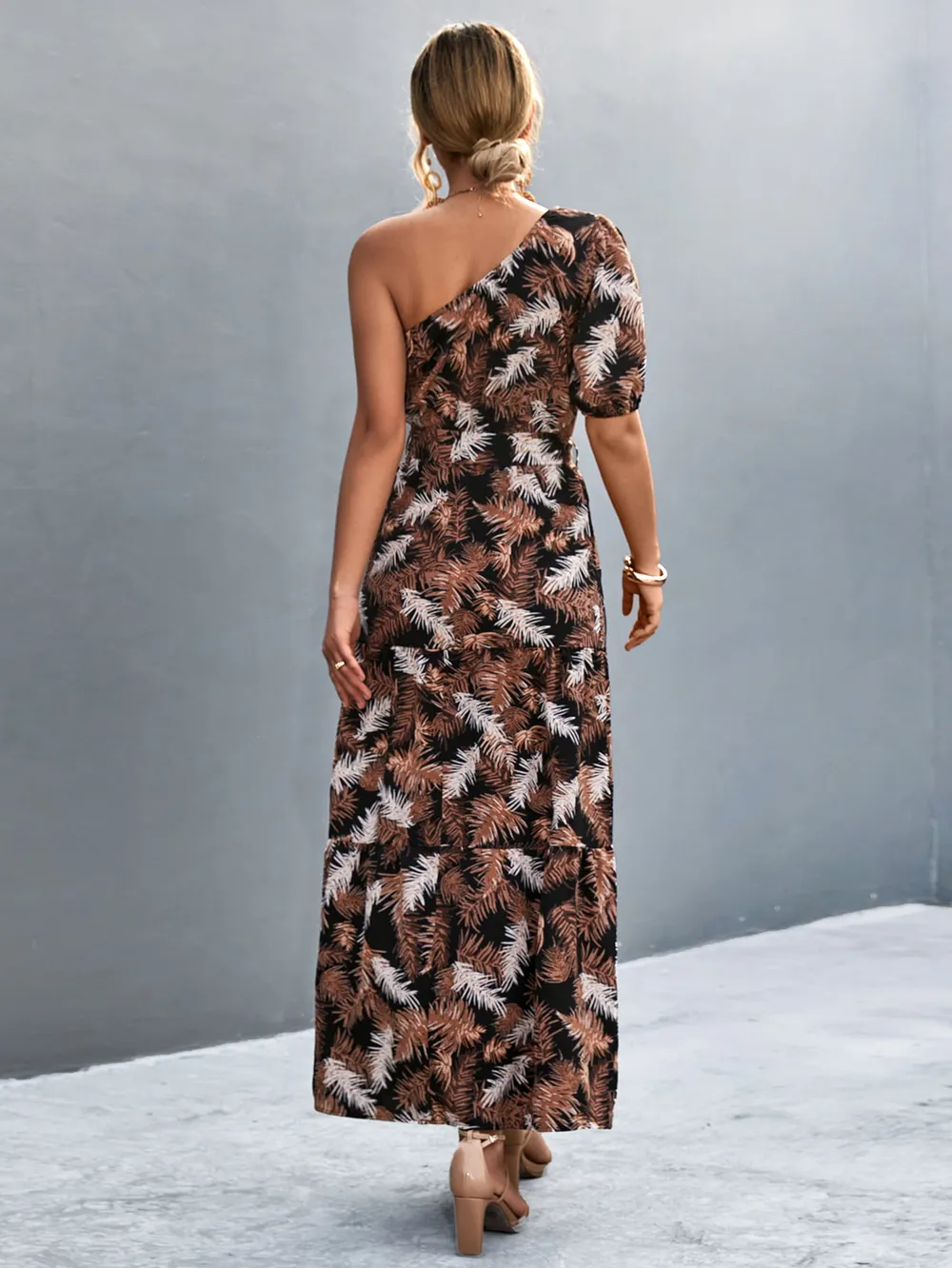 Printed Tie Waist One Shoulder Maxi Dress, image 11