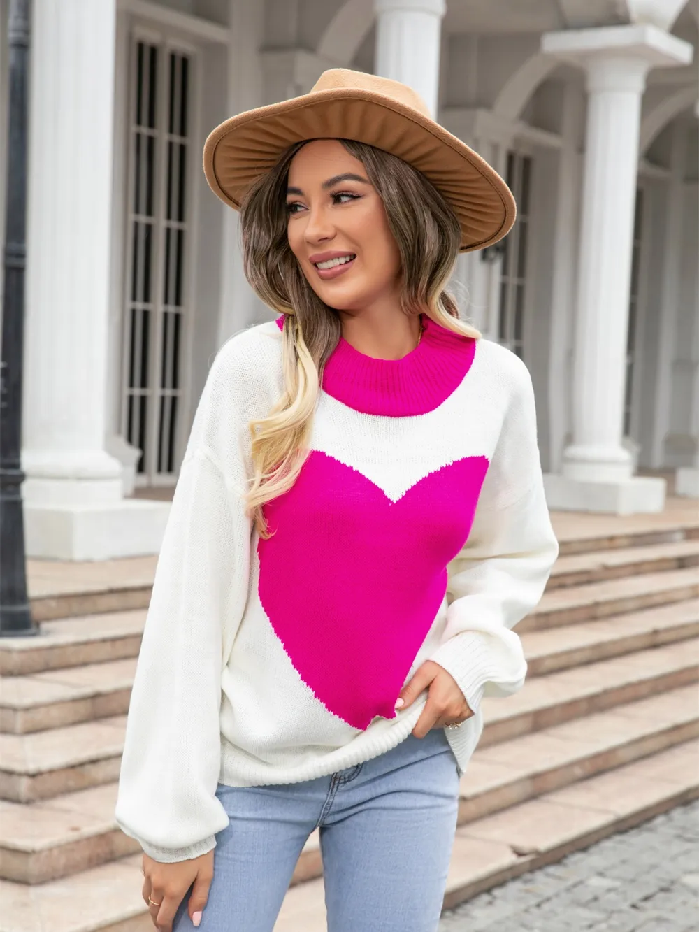 Heart Graphic Round Neck Sweater, image 5