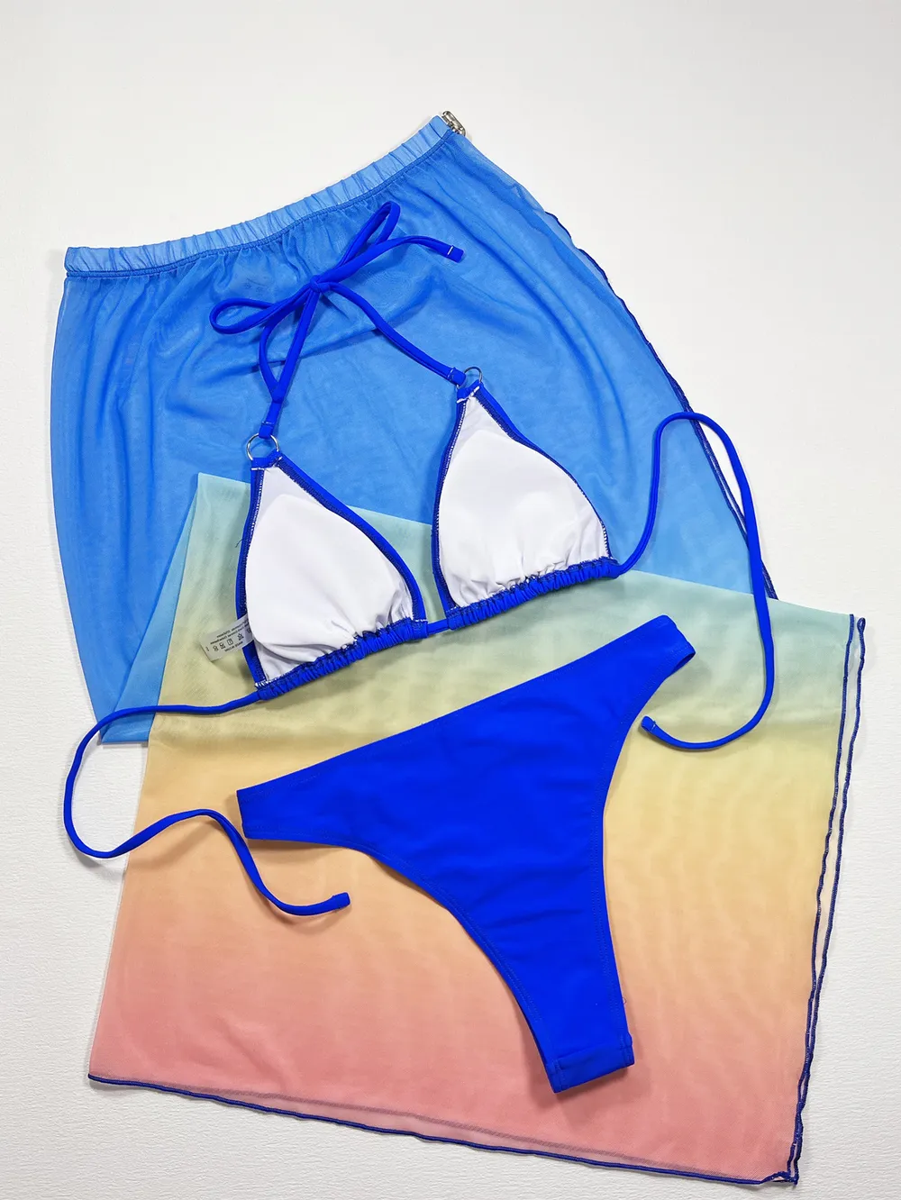 Gradient Halter Neck Three-Piece Swim Set, image 6