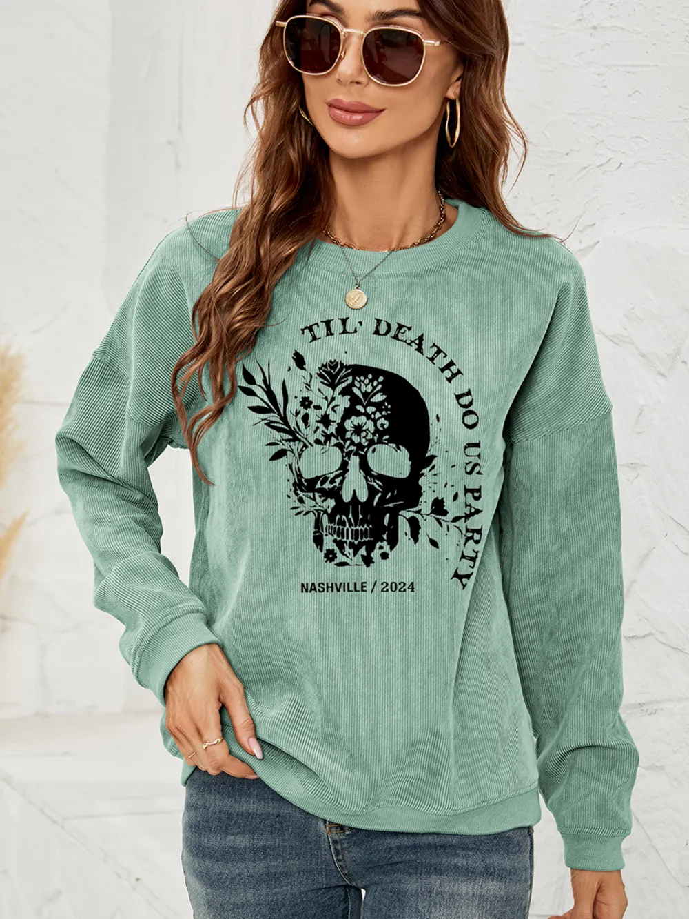 Skull Graphic Dropped Shoulder Sweatshirt, image 2