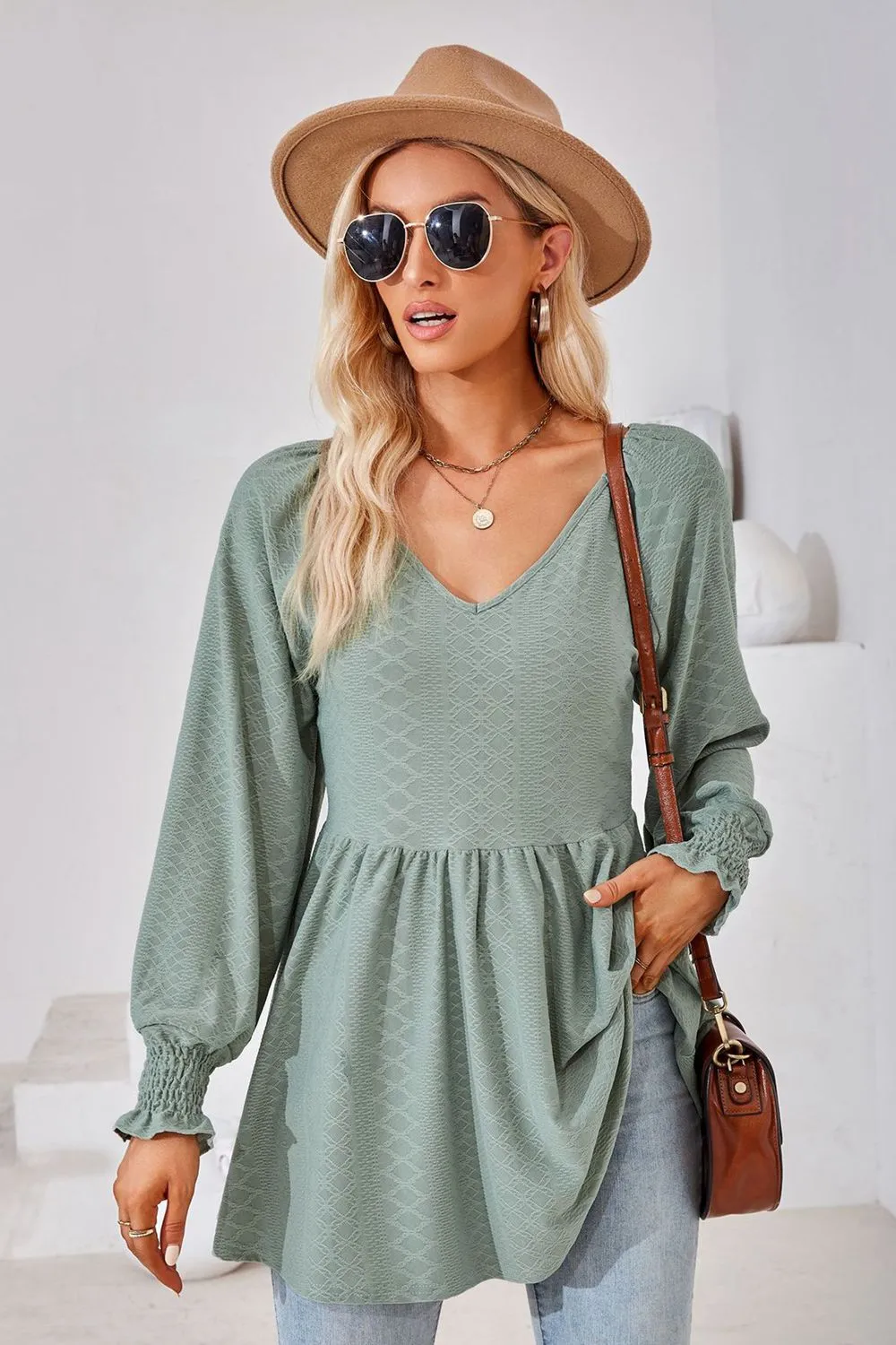 V-Neck Lantern Sleeve Blouse, image 8