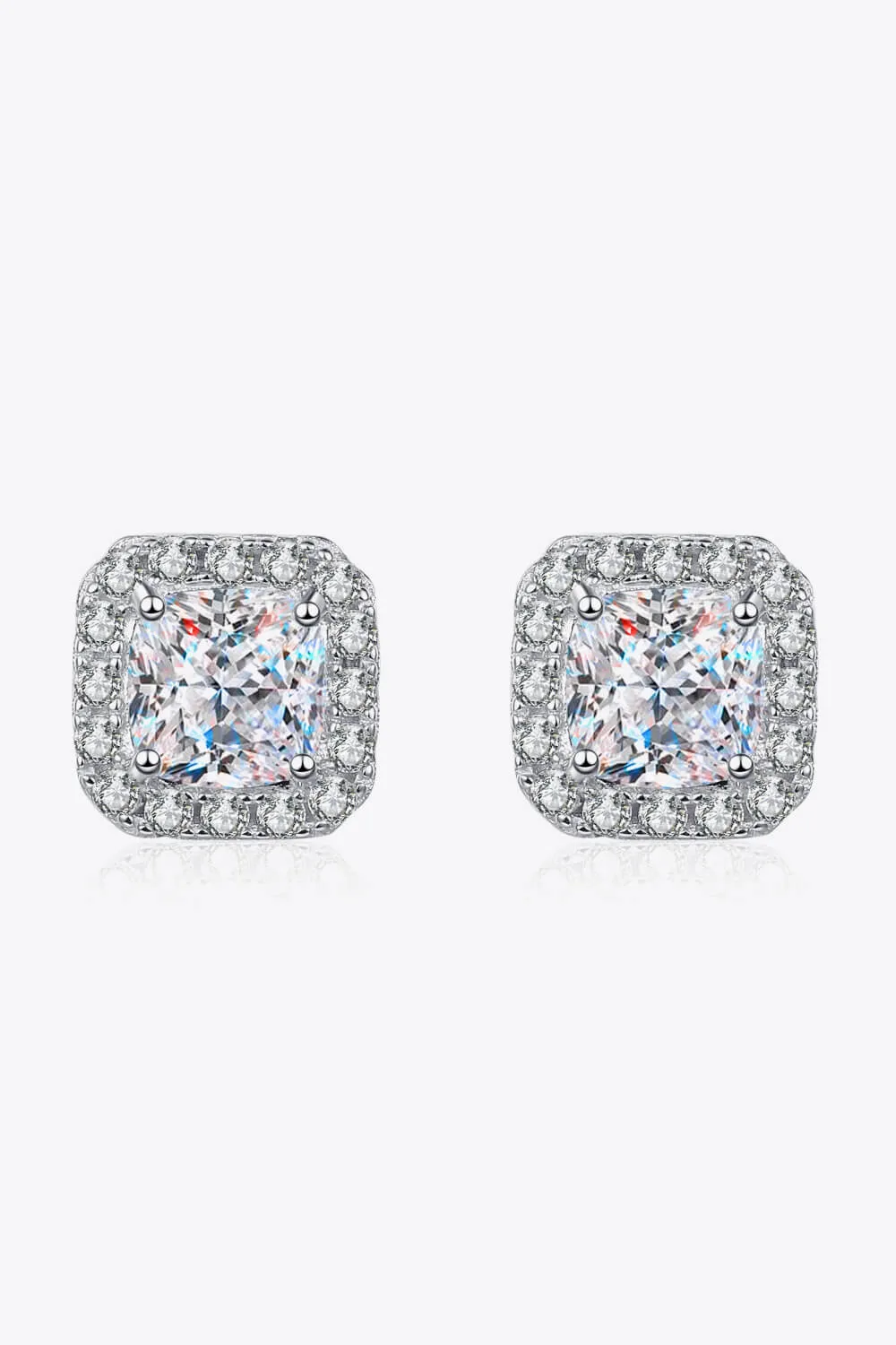 925 Sterling Silver Inlaid 2 Carat Moissanite Square Stud Earrings, image 5