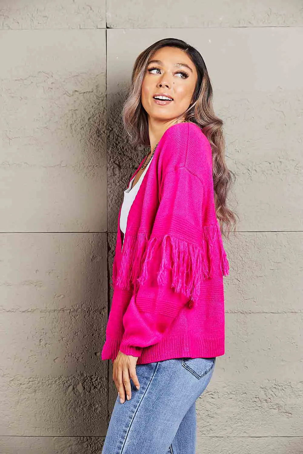 Fringe Trim Open Front Cardigan, image 22