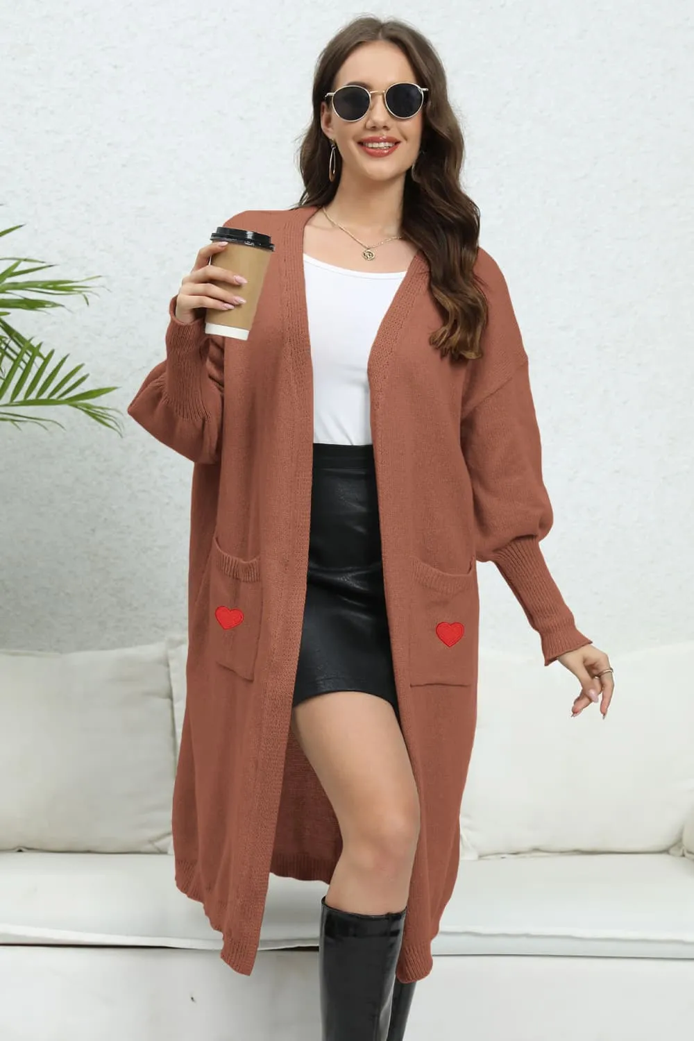 Lantern Sleeve Open Front Pocketed Cardigan, image 16