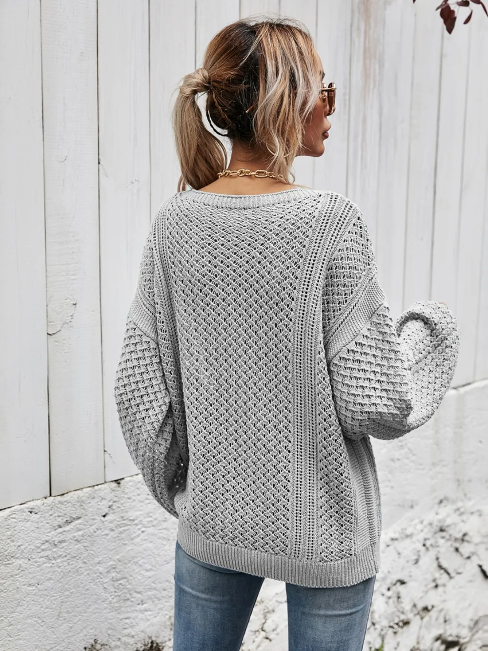 V-Neck Dropped Shoulder Sweater, image 3