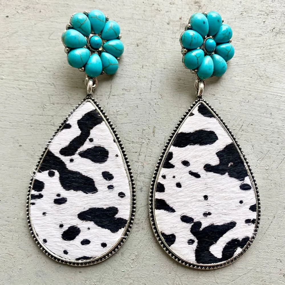 Turquoise Flower Teardrop Earrings, image 5