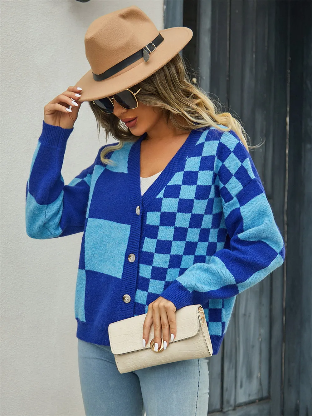 Plaid V-Neck Dropped Shoulder Cardigan, image 16