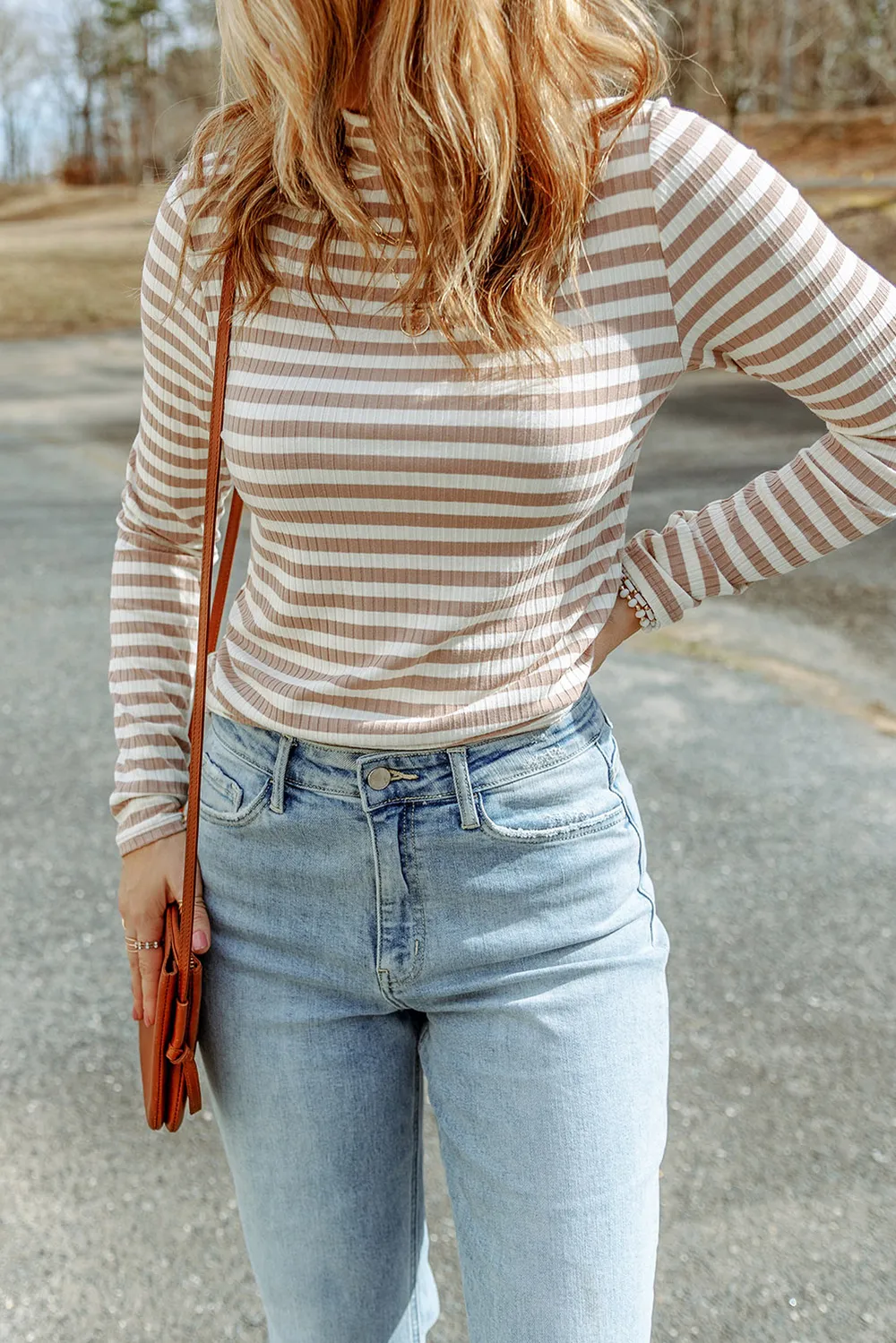 Striped Mock Neck Long Sleeve Top, image 17