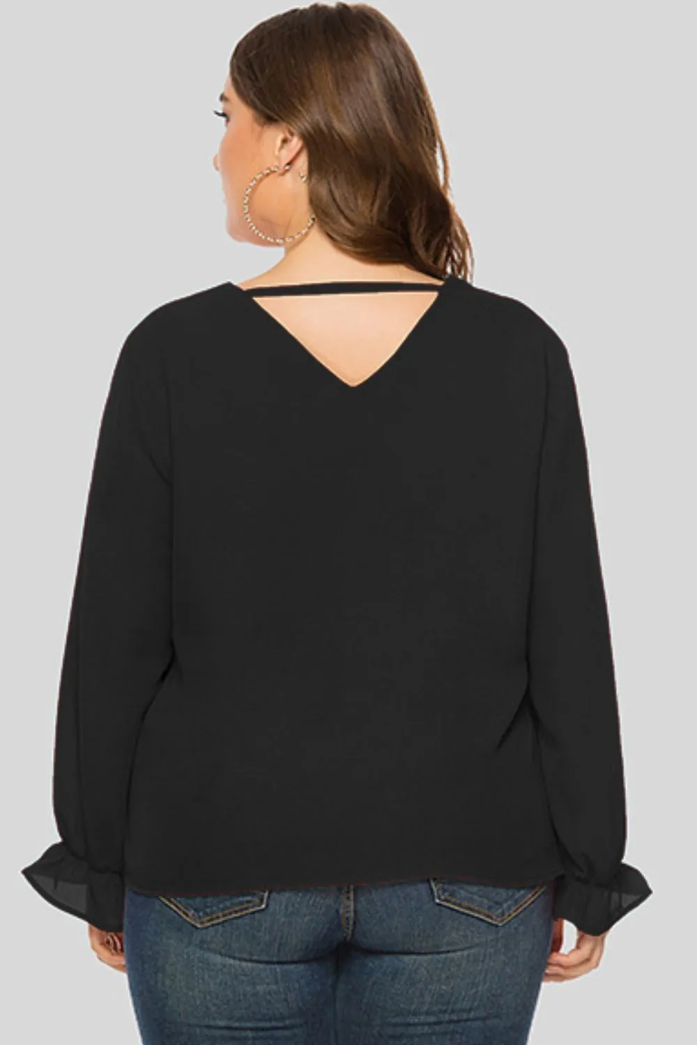 Plus Size Cutout Flounce Sleeve Blouse, image 4