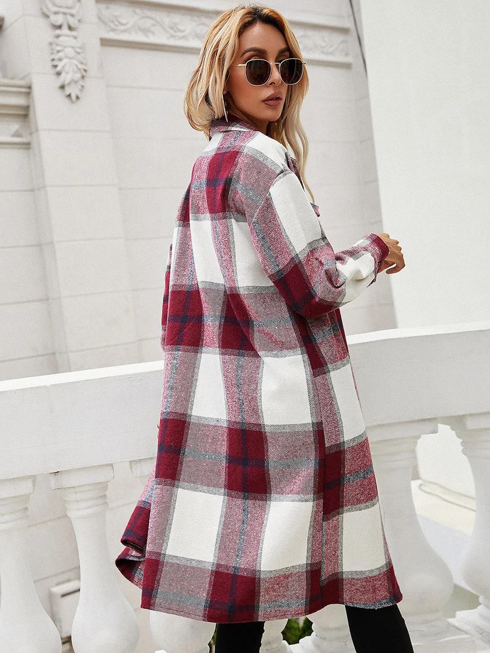 Plaid Longline Shirt Jacket, image 2