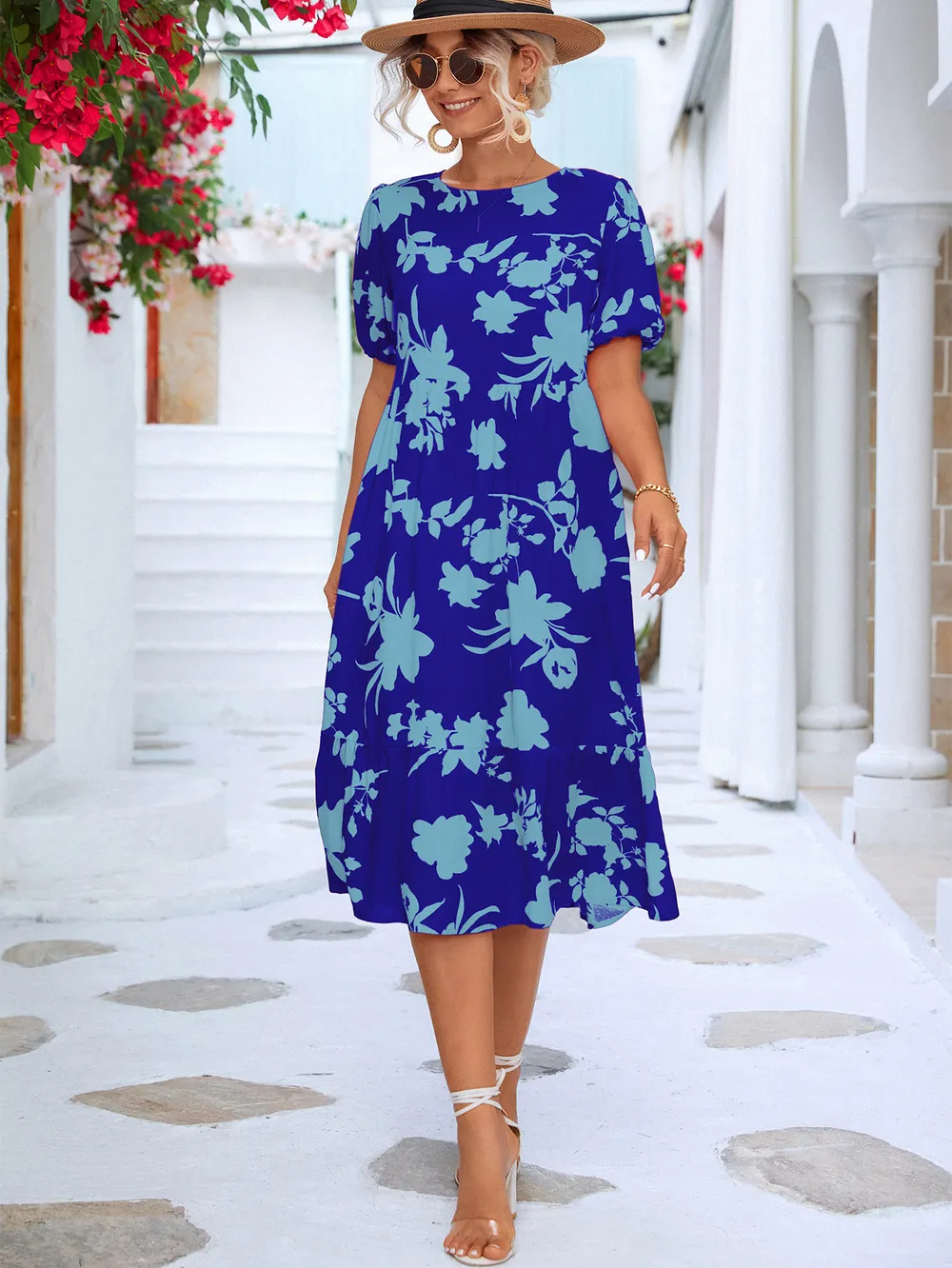 Floral Puff Sleeve Ruffle Hem Midi Dress, image 12