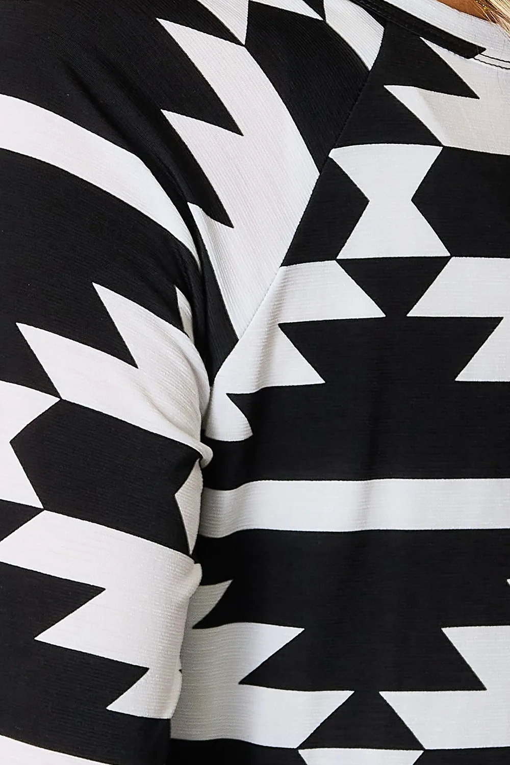 Full Size Geometric Notched Neck Long Sleeve Top, image 9