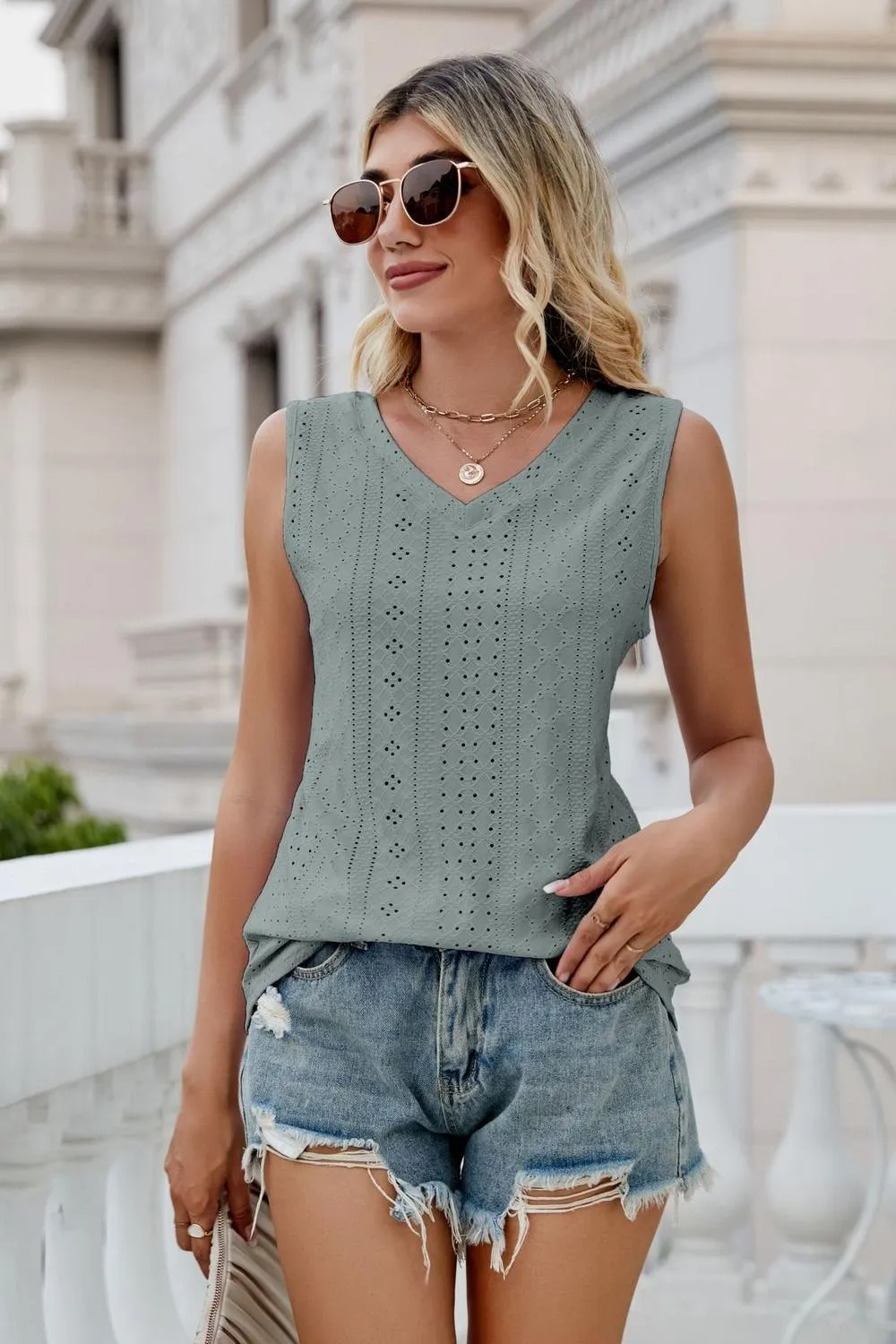 Eyelet V-Neck Tank, image 22