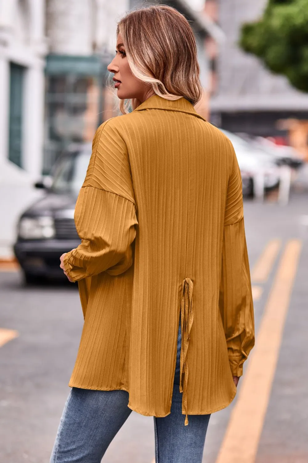 Slit Dropped Shoulder Longline Shirt, image 10