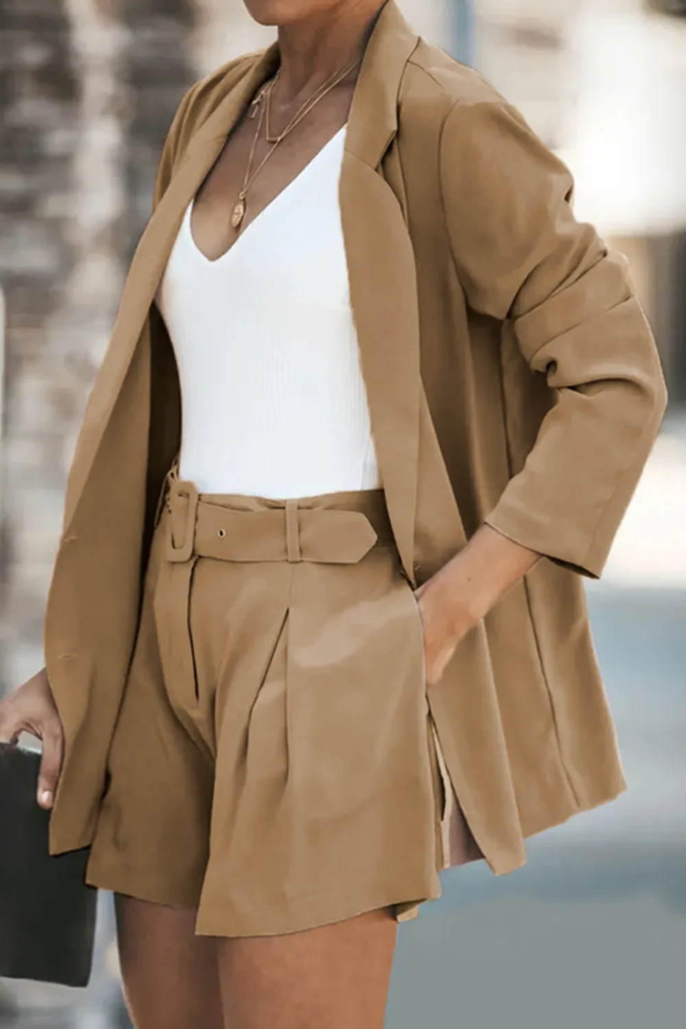 Longline Blazer and Shorts Set with Pockets, image 3