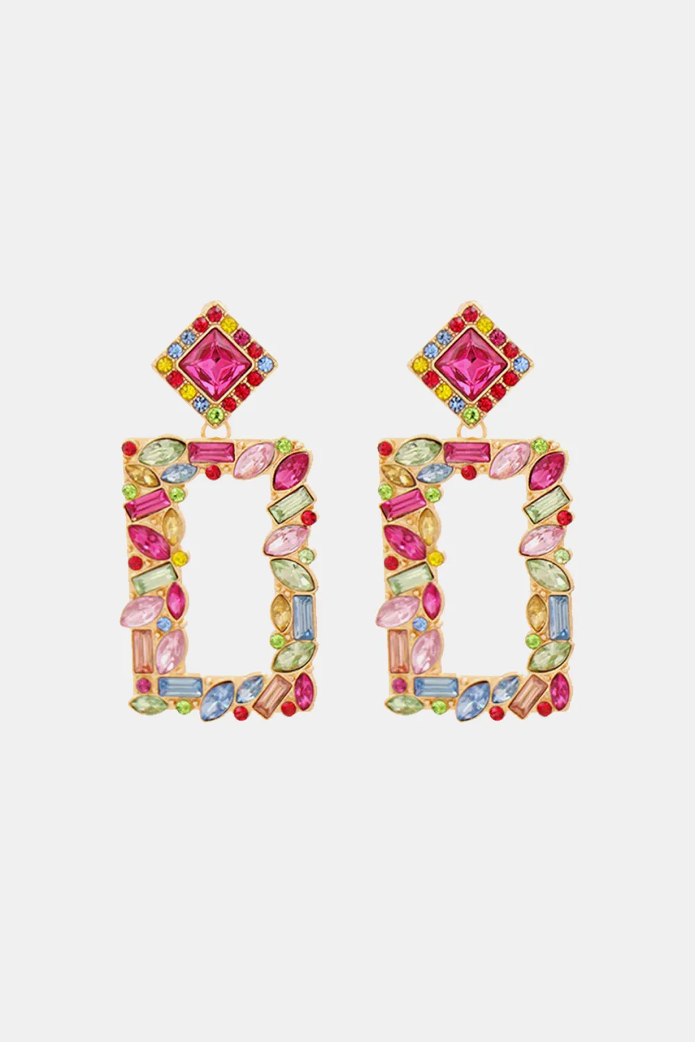 Square Shape Glass Stone Dangle Earrings, image 2