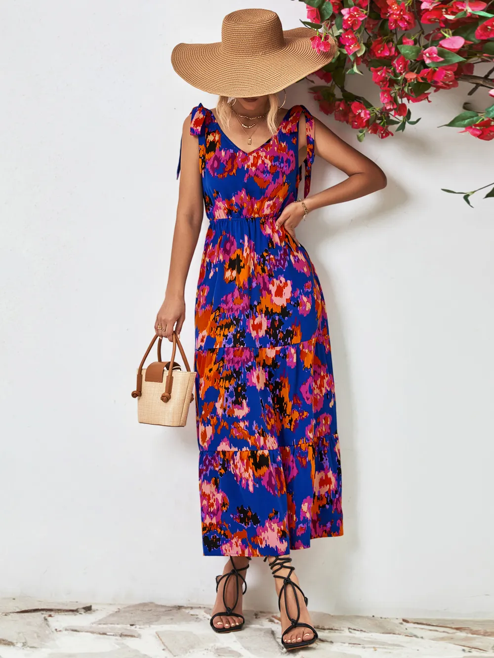 Multicolored V-Neck Backless Midi Dress, image 8