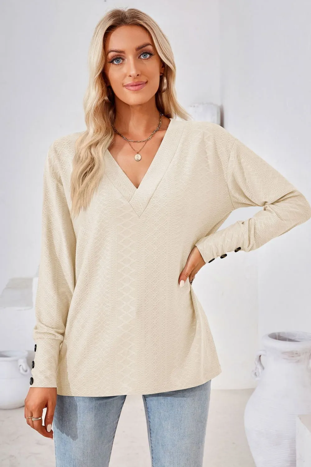V-Neck Long Sleeve Blouse, image 6